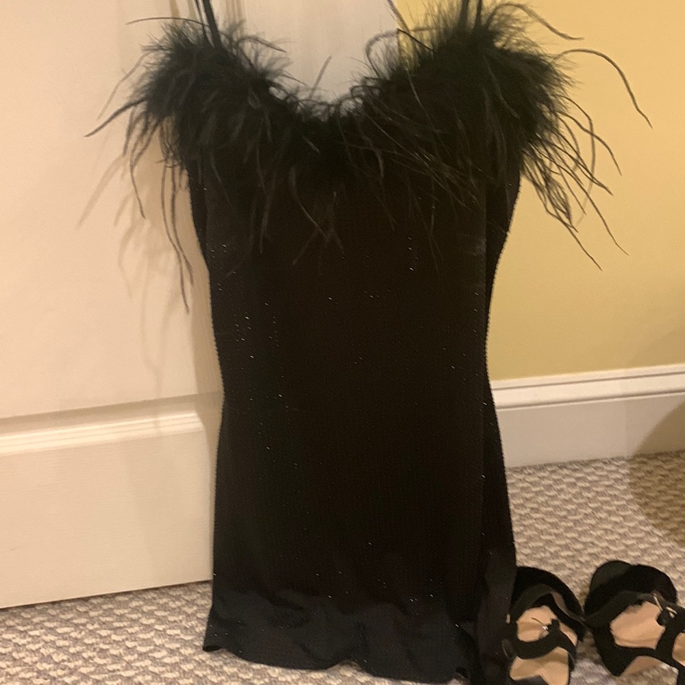 Brand new Zara black sparkle dress with feather trim